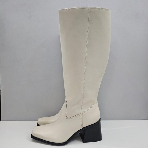Vince Camuto Sangeti Knee High Boot Womens 9 WIDE Ivory Cream Leather Block Heel - Picture 16 of 16